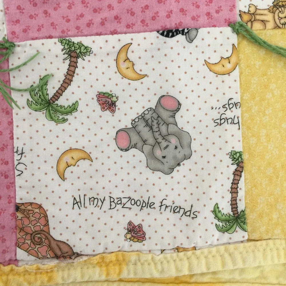 Bazoople Baby Quilt 34x35 Multicolor Safari Animal Patchwork Hand Tied‎ Blanket